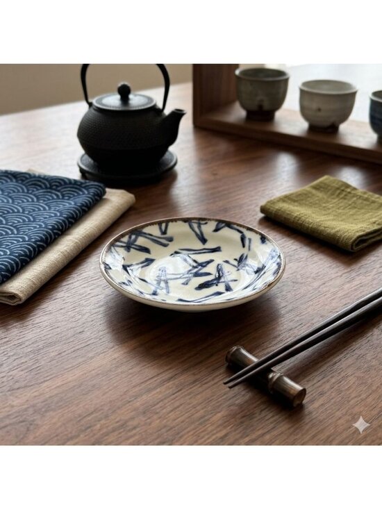 Shōhō Kiln Other - Shoho Arita Vintage 5” Small Plate Blue White Porcelain Abstract Matsuba Japan